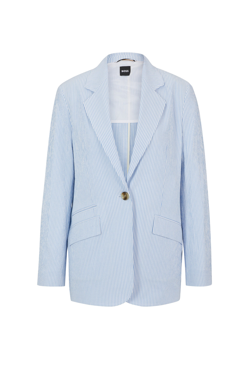 Пиджак свободного кроя в полоску|Основной цвет:Голубой|Артикул:50514851 | Фото 1