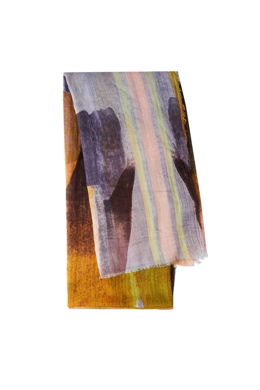 Шарф из модала и хлопка с принтом|Основной цвет:Разноцветный|Артикул:211844 | Фото 1