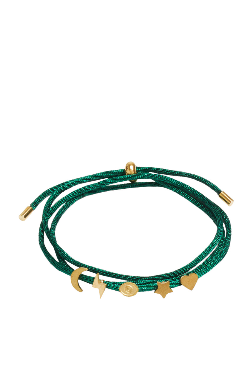 Многослойный регулируемый браслет с подвесками|Основной цвет:Зеленый|Артикул:183082 | Фото 1