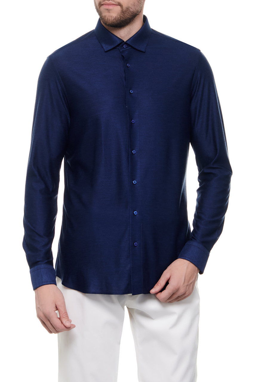 Рубашка из натурального шелка|Основной цвет:Синий|Артикул:CLAF01M0600FHGROU | Фото 1