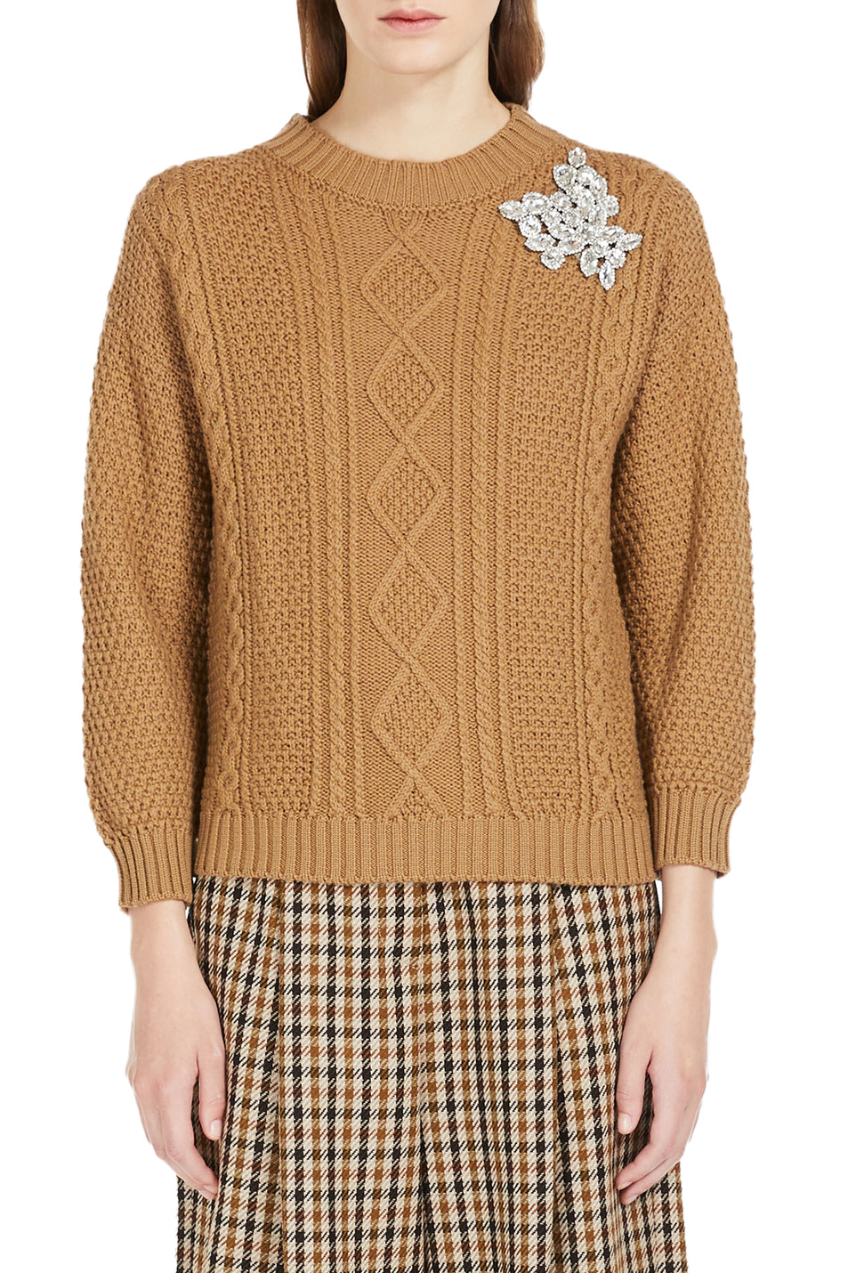 Женский Weekend Max Mara Свитер UGOLINA из натуральной шерсти с круглой горловиной и укороченным рукавом (цвет ), артикул 53661623 | Фото 3