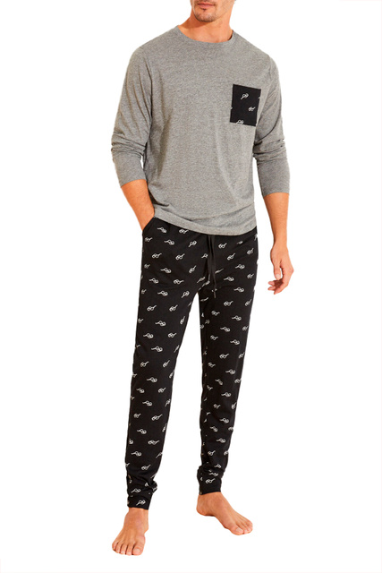 Пижама с принтом на брюках|Основной цвет:Черный|Артикул:2762155 | Фото 1