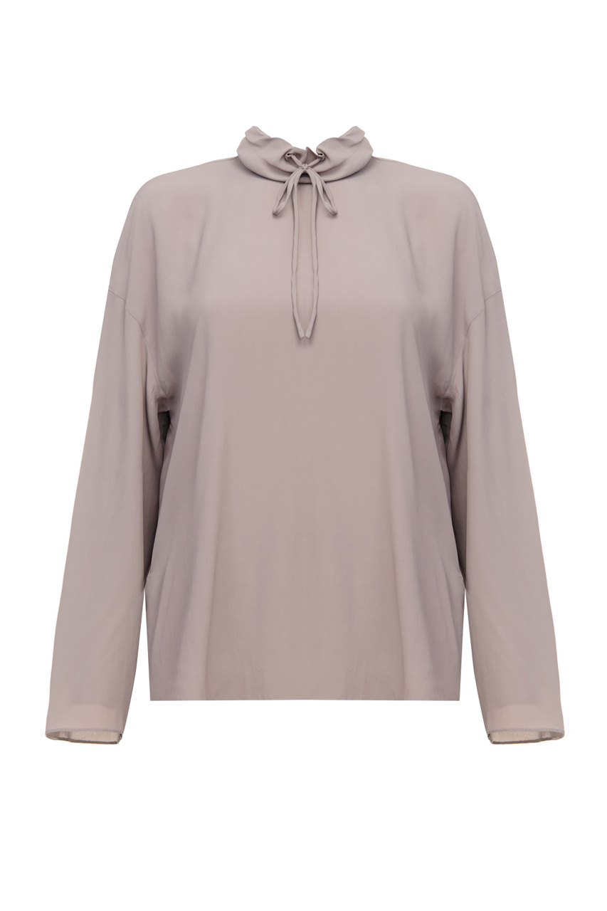 Блузка с молнией на спинке и высоким воротником|Основной цвет:Серый|Артикул:H3NC18-C2325 | Фото 1