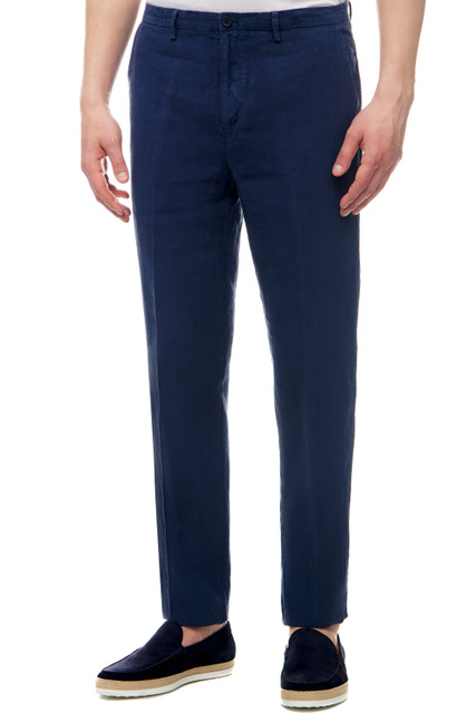 Однотонные льняные брюки|Основной цвет:Синий|Артикул:V0M24110000253000 | Фото 1