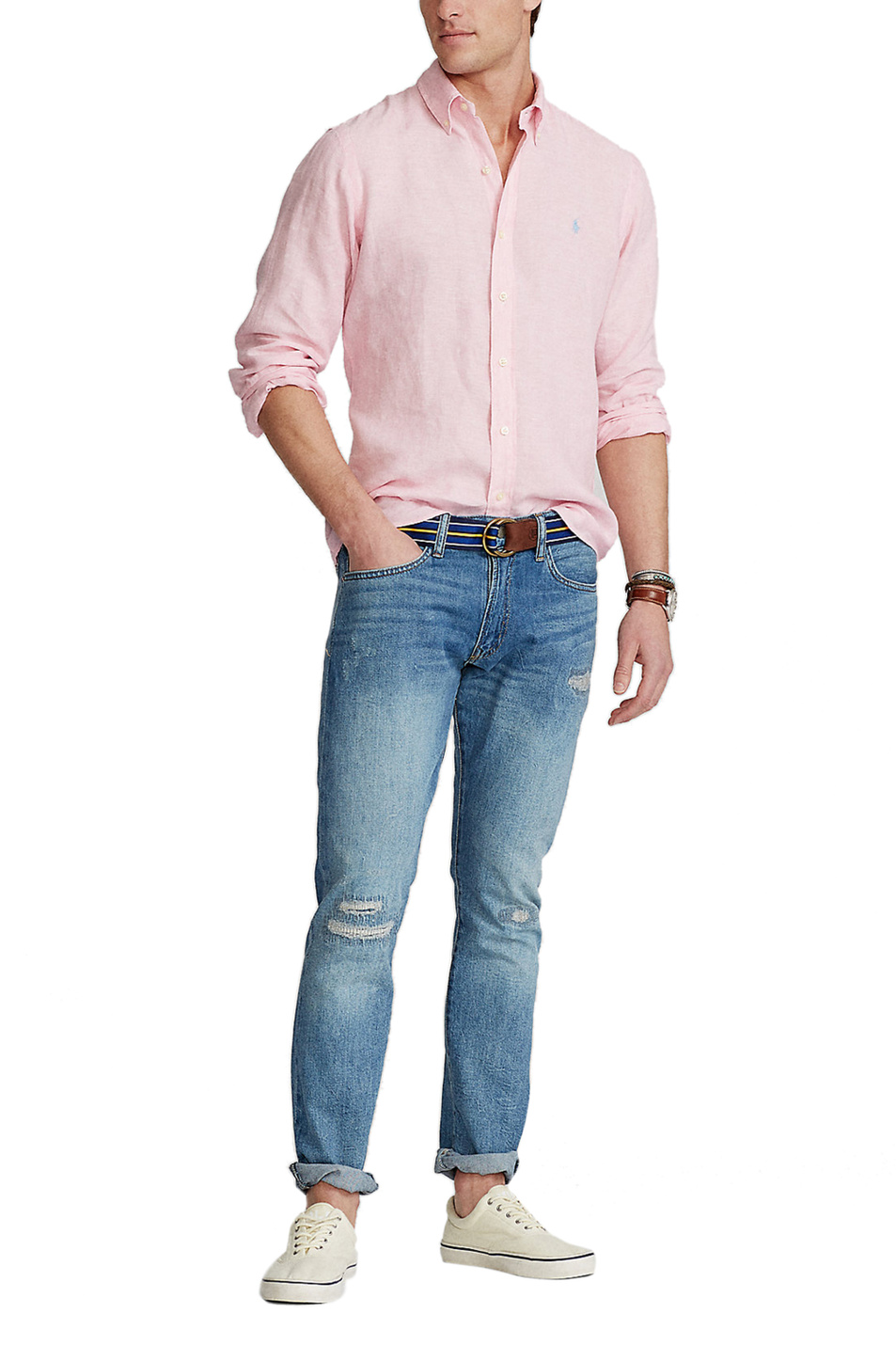 Мужской Polo Ralph Lauren Рубашка из натурального льна с фирменной вышивкой на груди (цвет ), артикул 710829447004 | Фото 2