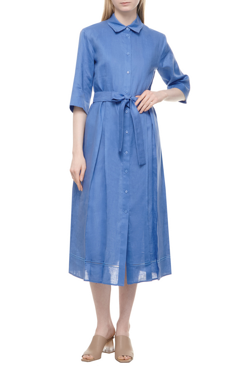 Платье NOCINO из чистого льна|Основной цвет:Синий|Артикул:2416221028 | Фото 1