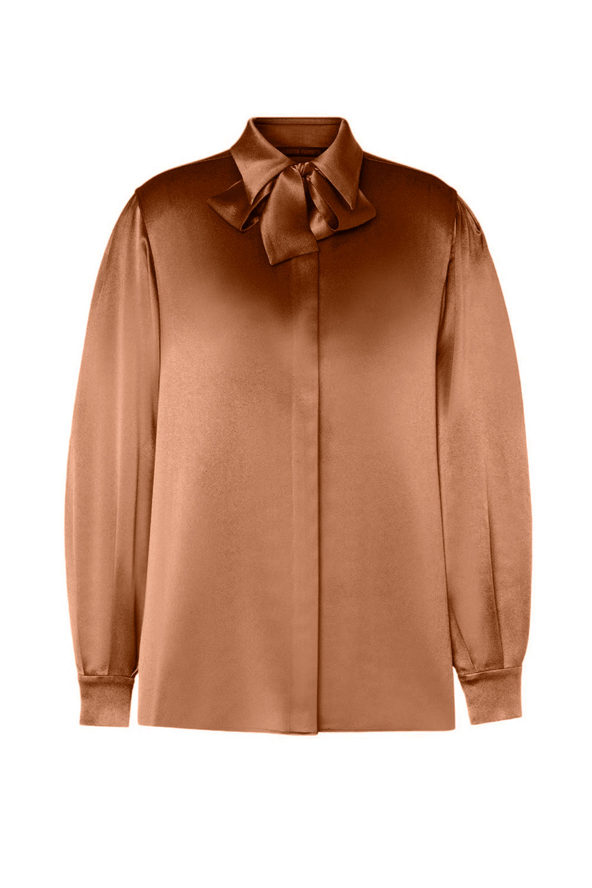 Блузка из ацетата и шелка|Основной цвет:Коричневый|Артикул:A0216-6619 | Фото 1