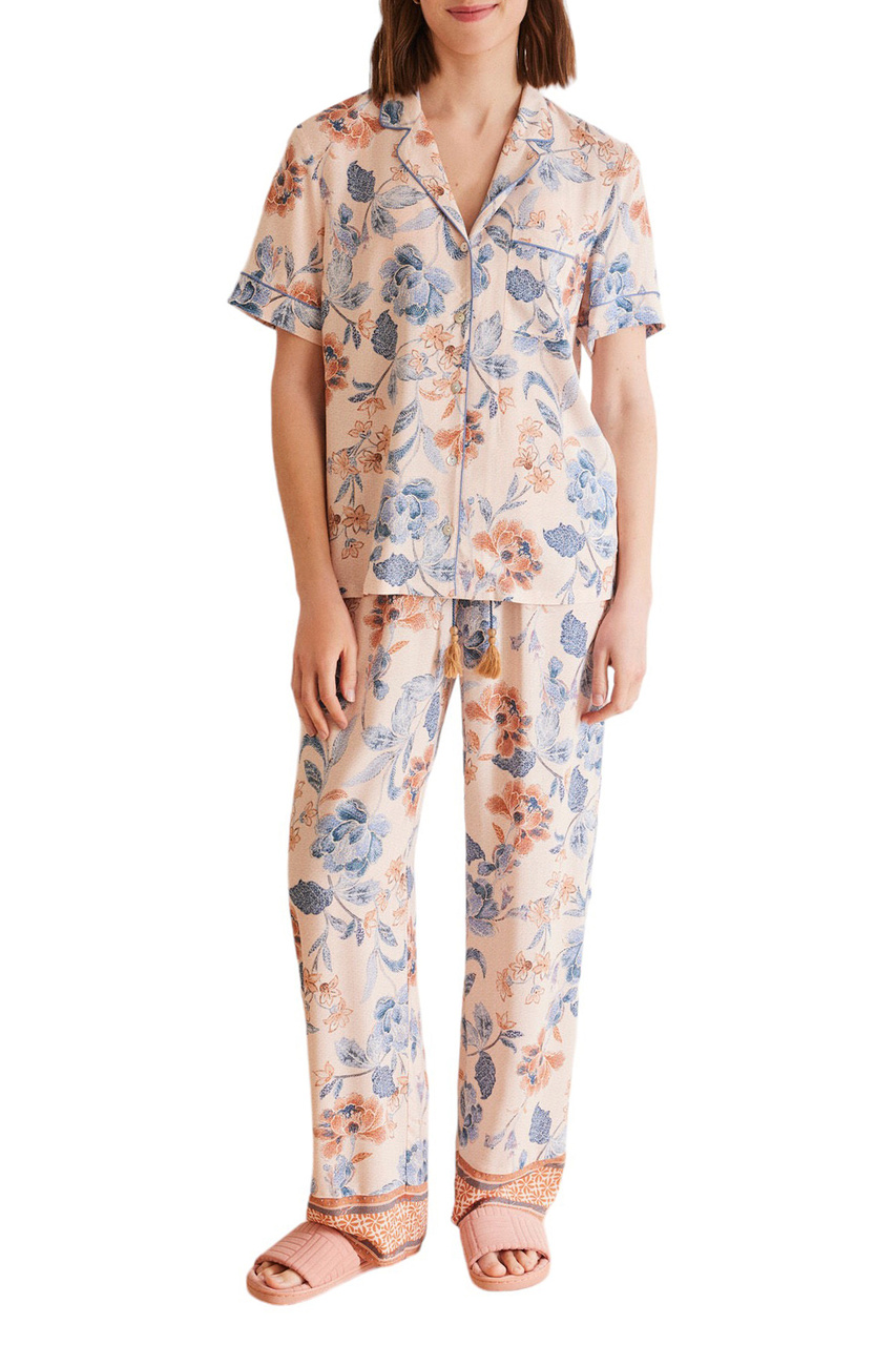 Пижама из вискозы с принтом|Основной цвет:Разноцветный|Артикул:4857418 | Фото 1