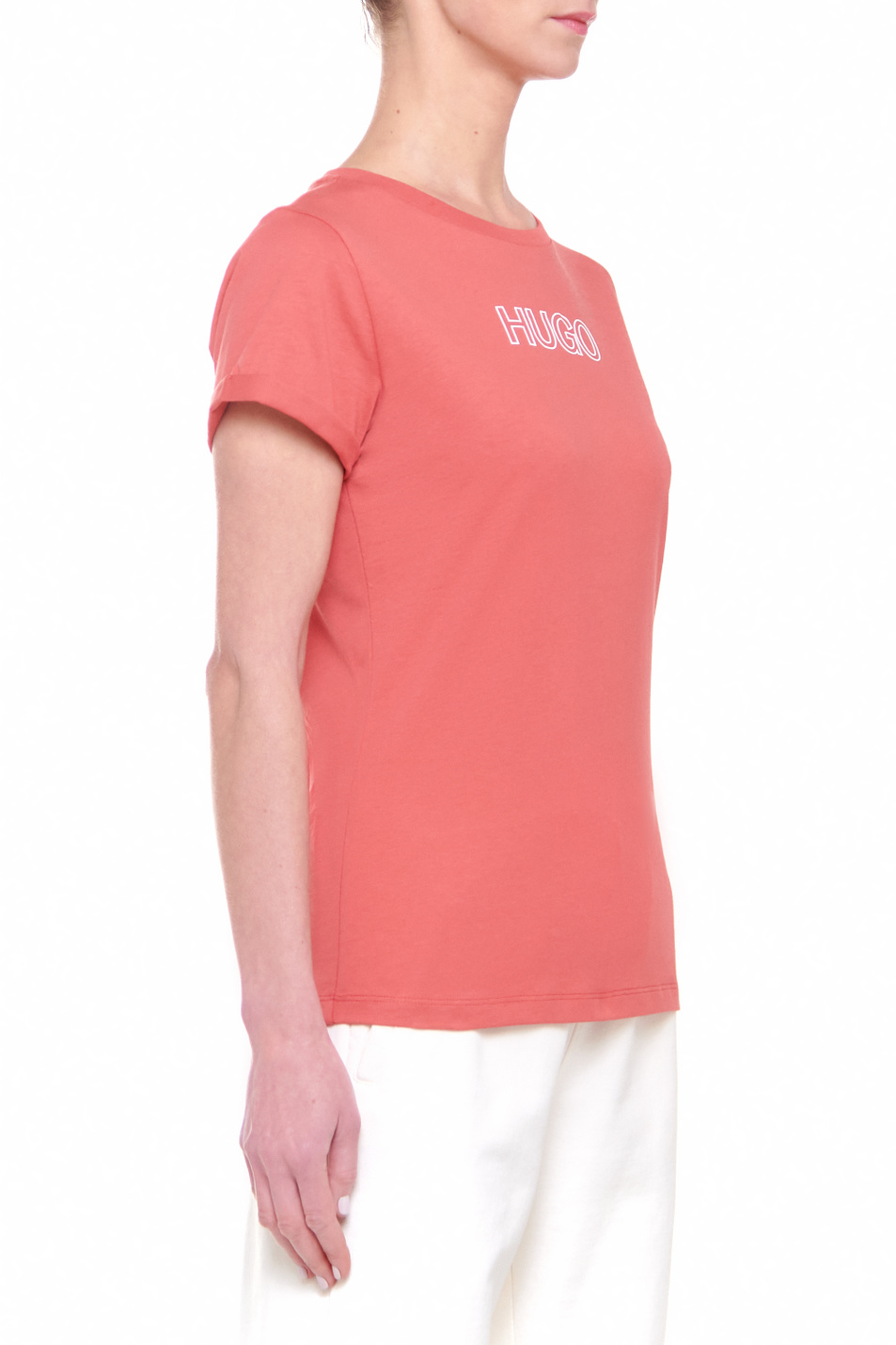HUGO Приталенная футболка из органического хлопка с контурным логотипом (цвет ), артикул 50447853 | Фото 3