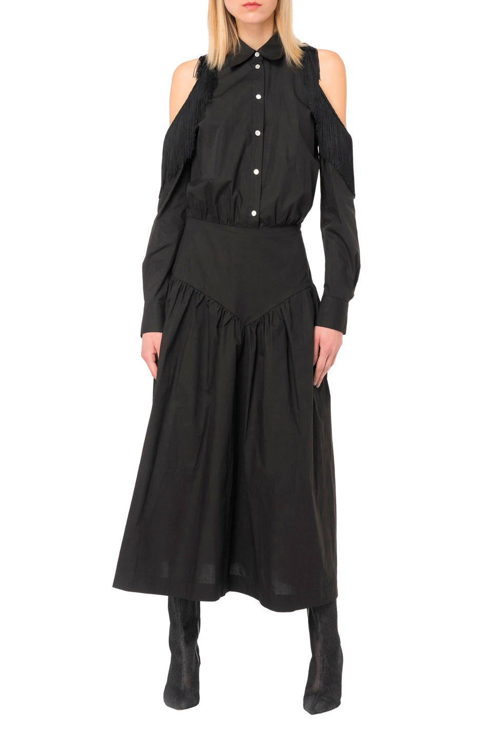 Женский Pinko Платье-рубашка HAZZARD с открытыми плечами и бахромой (цвет ), артикул 103630A1X8 | Фото 3