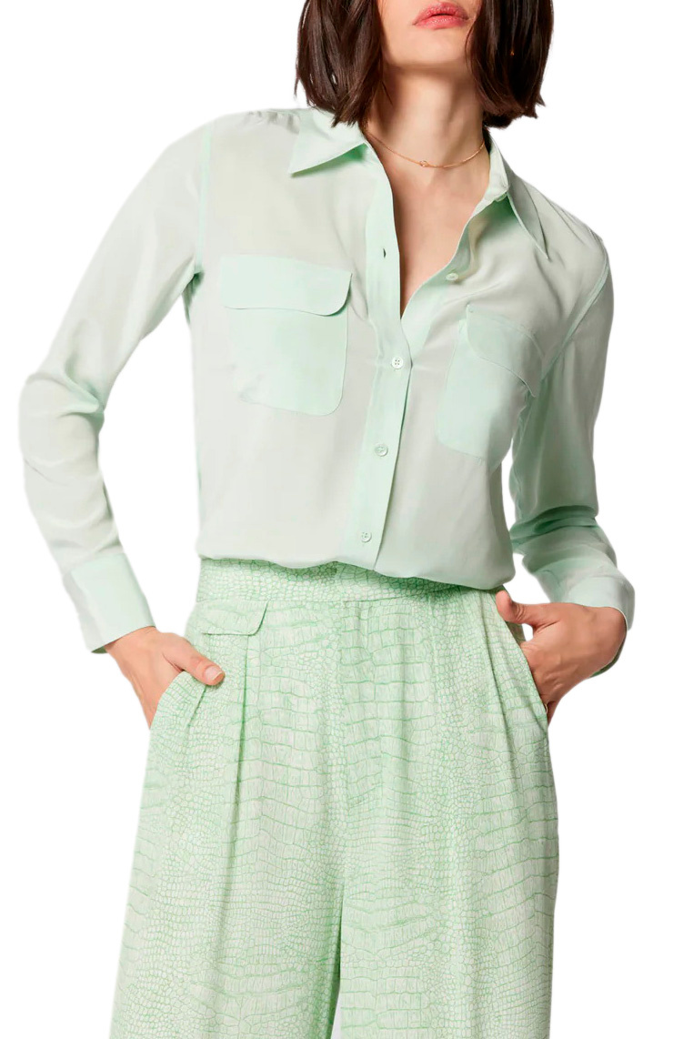 Блузка из натурального шелка|Основной цвет:Зеленый|Артикул:Q23E231 | Фото 1