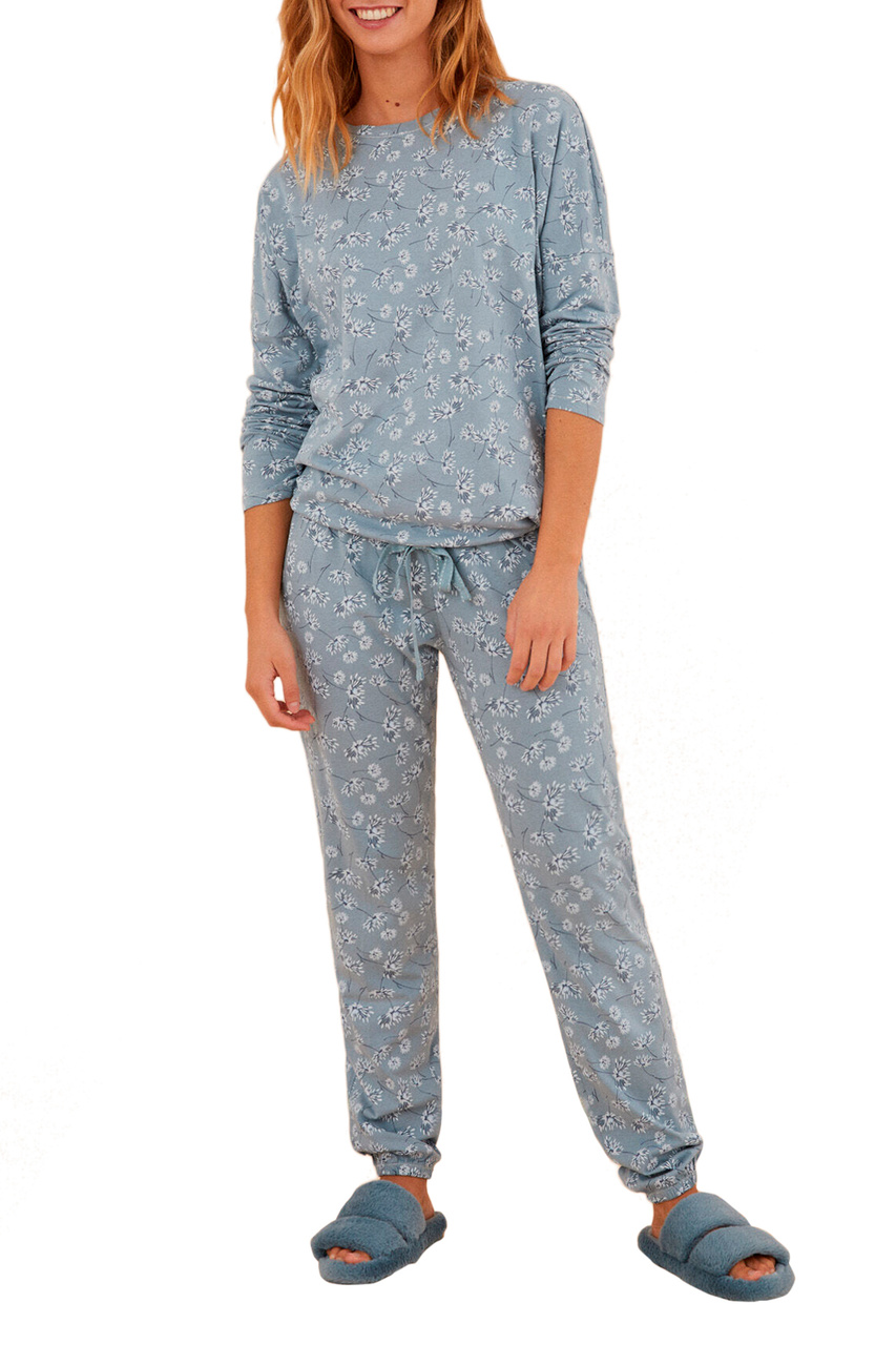Пижама из натурального хлопка|Основной цвет:Голубой|Артикул:3596092 | Фото 1