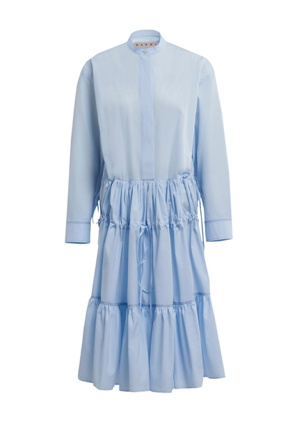 Платье из натурального хлопка с оборками|Основной цвет:Голубой|Артикул:ABMA0804A1-UTCZ56 | Фото 1