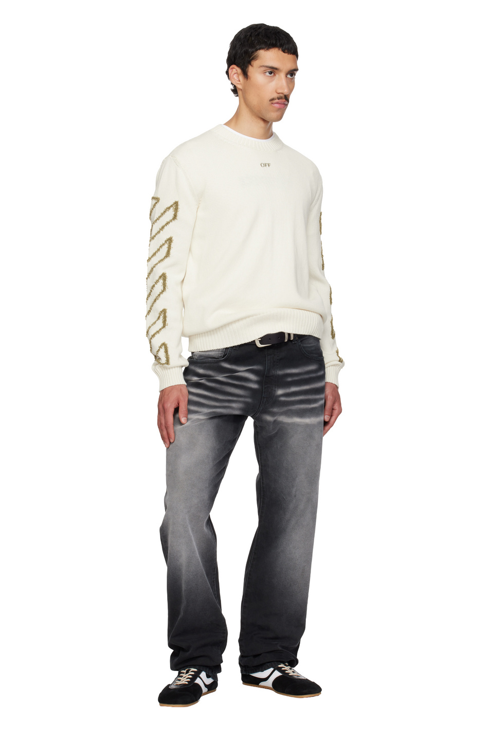Джемпер Diagonal Arrow из хлопка|Основной цвет:Кремовый Мужской Off-White Джемпер Diagonal Arrow из хлопка (цвет ), артикул OMHE087S26KNI0011010 | Фото 3