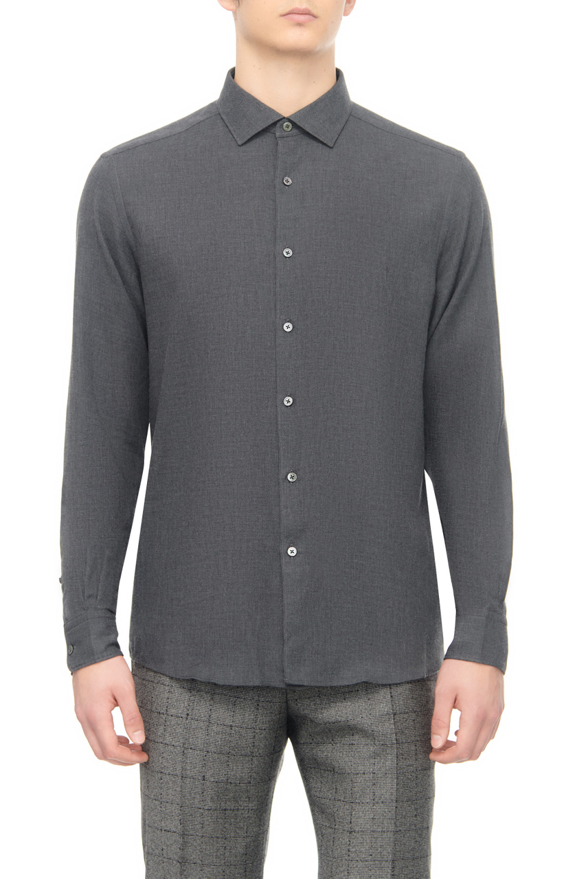 Рубашка из хлопка и кашемира|Основной цвет:Серый|Артикул:UCX44A6-SRF5-470G | Фото 1
