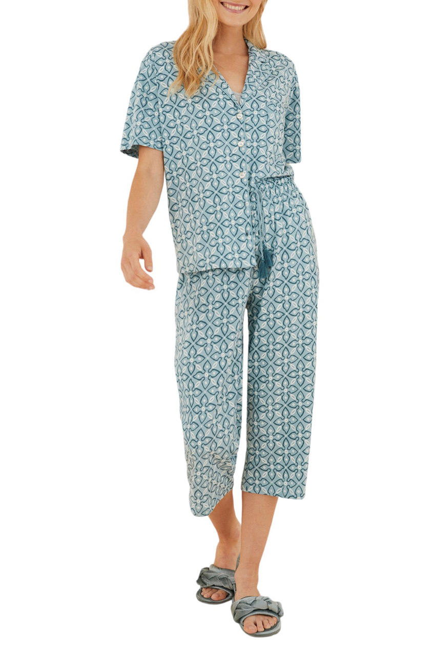 Пижама из натурального хлопка с принтом|Основной цвет:Голубой|Артикул:3596038 | Фото 1