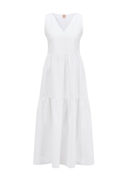 Платье с V-образным вырезом из хлопкового поплина|Основной цвет:Белый|Артикул:50470014 | Фото 1