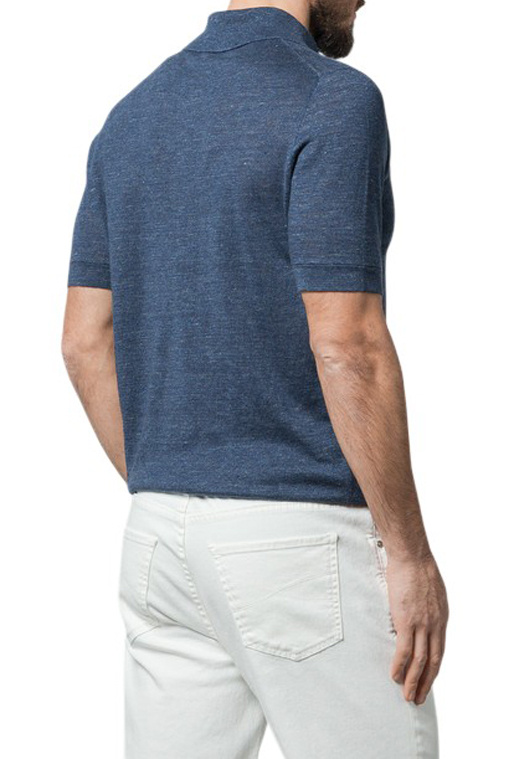 Поло из льна и хлопка|Основной цвет:Синий Мужской Brunello Cucinelli Поло из льна и хлопка (цвет ), артикул M2L00315 | Фото 4