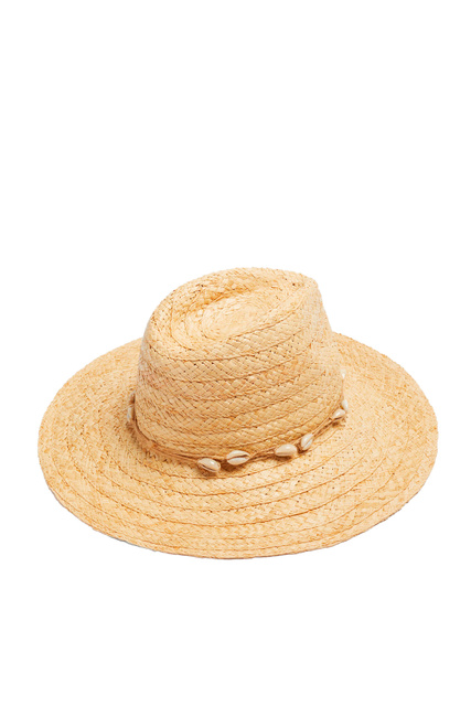 Соломенная шляпа с декором в виде ракушек|Основной цвет:Бежевый|Артикул:196799 | Фото 2