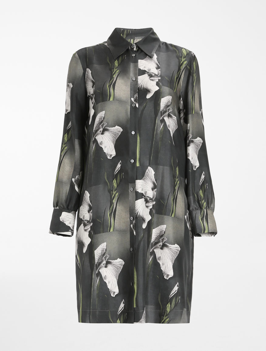 Платье-рубашка ERE с цветочным принтом из натурального шелка|Основной цвет:Зеленый|Артикул:52210217 | Фото 1