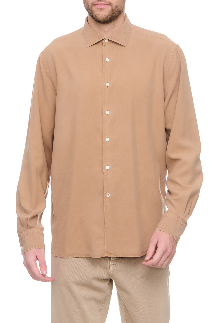 Рубашка из чистого шелка|Основной цвет:Коричневый|Артикул:UBX42A5-SLF5-9 | Фото 1