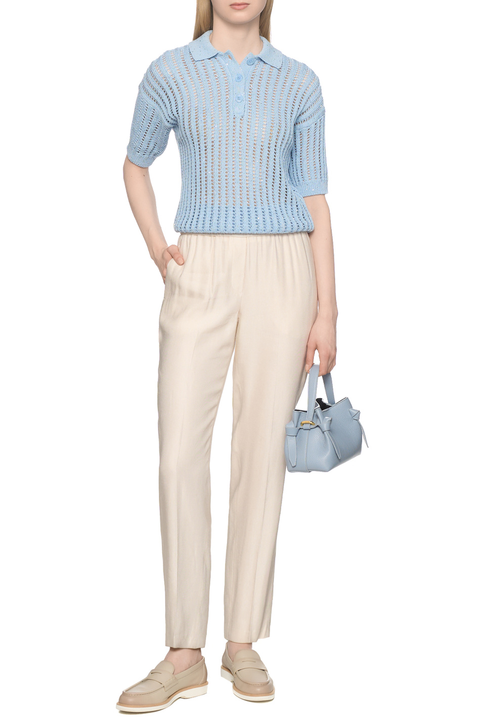 Джемпер-поло из смесового хлопка|Основной цвет:Голубой Женский Peserico Джемпер-поло из смесового хлопка (цвет ), артикул A99081F05-09110 | Фото 2