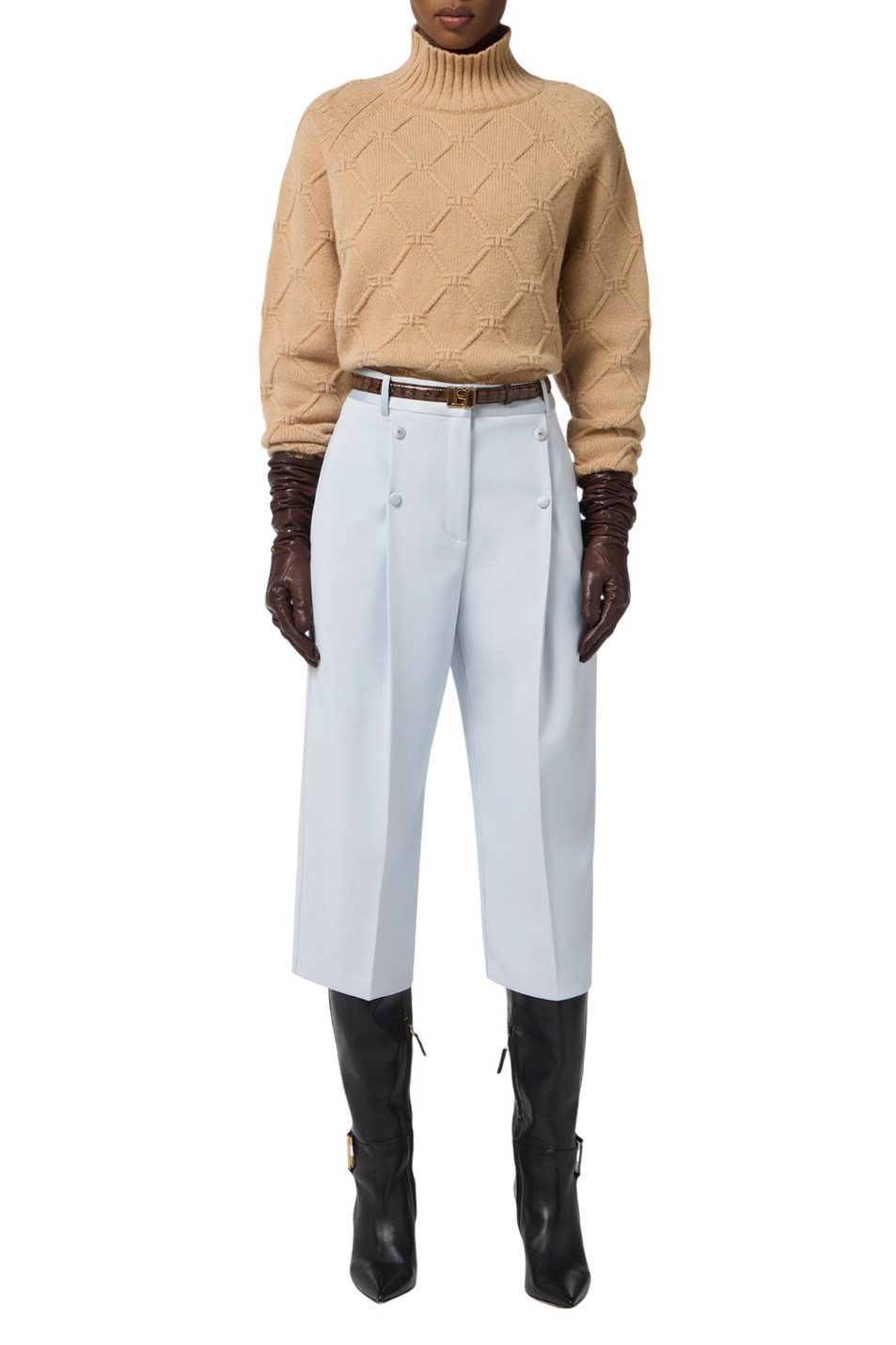 Свитер из шерсти и кашемира|Основной цвет:Бежевый Женский Elisabetta Franchi Свитер из шерсти и кашемира (цвет ), артикул MK55T57E2 | Фото 2