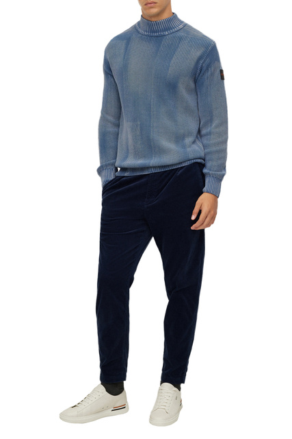 Вельветовые брюки зауженного кроя|Основной цвет:Синий|Артикул:50477744 | Фото 2