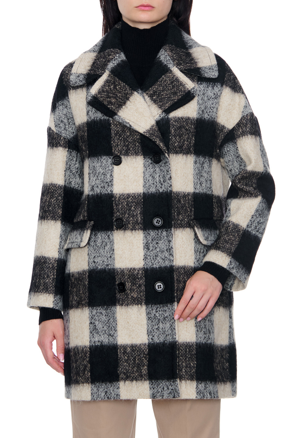 Женский Red Valentino Двубортное пальто оверсайз из смесовой шерсти в клетку (цвет ), артикул 1R3CAF056HR | Фото 4