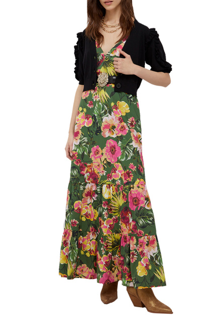 Длинное поплиновое платье с V-образным вырезом|Основной цвет:Зеленый|Артикул:WA2143T4883 | Фото 2