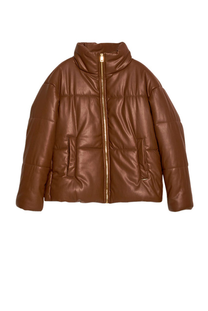 Куртка из искусственной кожи на молнии|Основной цвет:Коричневый|Артикул:WF2175E0392 | Фото 1