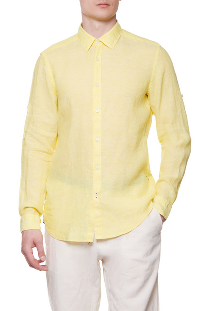 Рубашка прямого кроя из льняной ткани шамбре|Основной цвет:Желтый|Артикул:50468341 | Фото 1