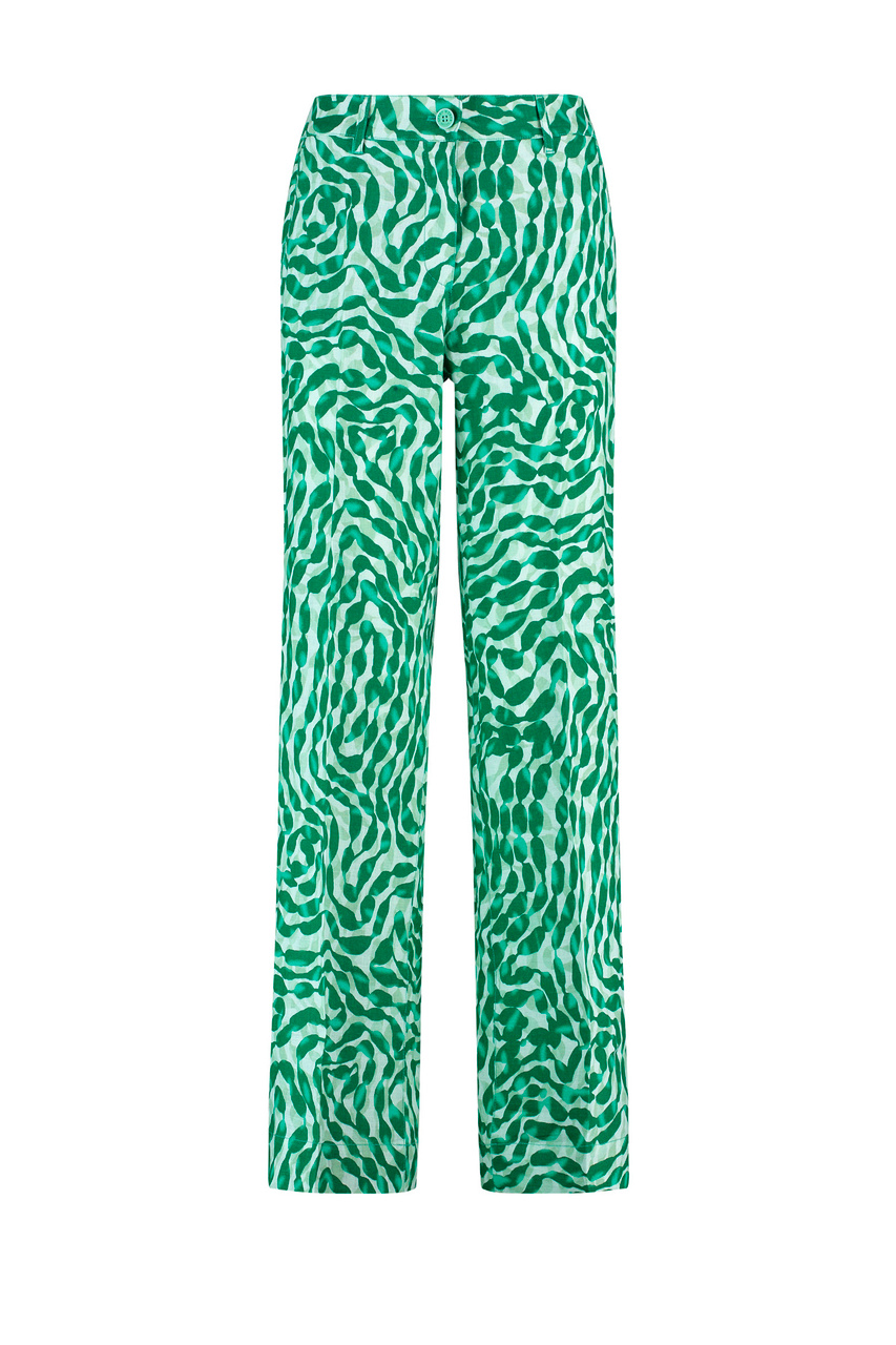 Брюки из чистого льна с принтом|Основной цвет:Зеленый|Артикул:222036-66224-WIDE LEG | Фото 1