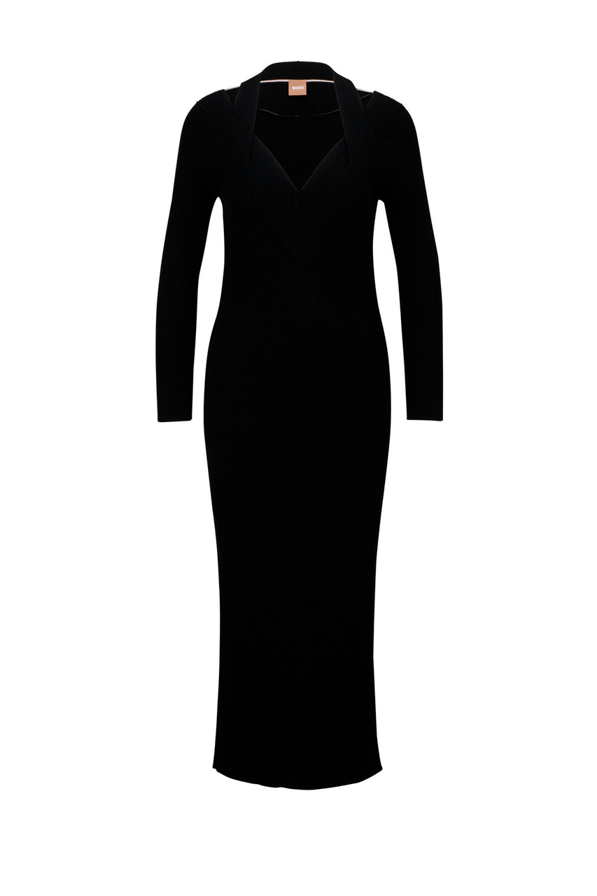 Платье облегающего кроя с V-образным вырезом|Основной цвет:Черный|Артикул:50493914 | Фото 1