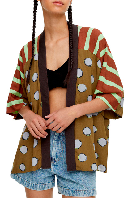 Кимоно из вискозы с принтом|Основной цвет:Коричневый|Артикул:197158 | Фото 2