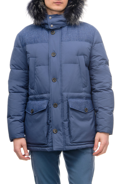Куртка с накладными карманами и съемным капюшоном|Основной цвет:Голубой|Артикул:O10405SG01767 | Фото 1