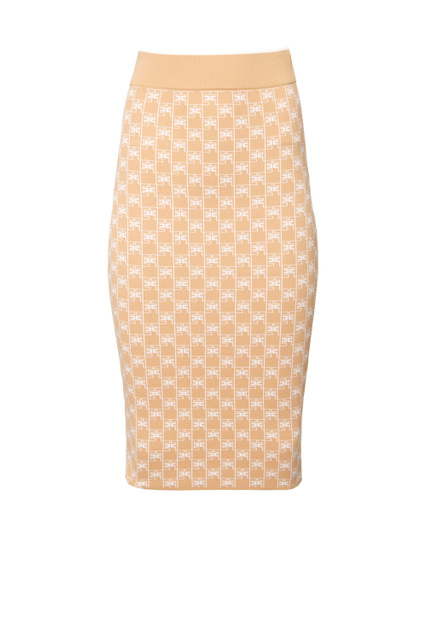 Трикотажная юбка-карандаш с принтом|Основной цвет:Бежевый|Артикул:GK45G21E2 | Фото 1