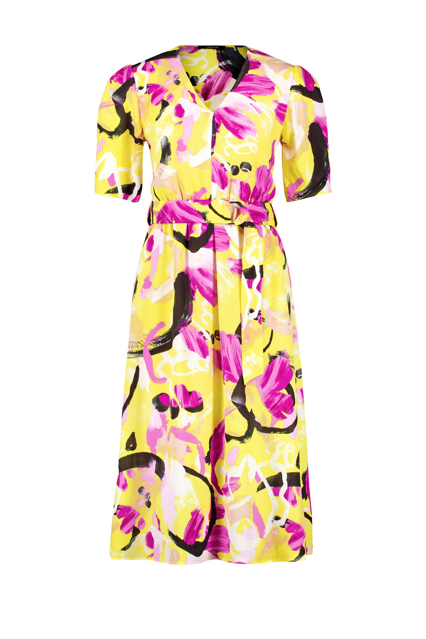 Платье с V-образным вырезом|Основной цвет:Желтый|Артикул:580313-11024 | Фото 1
