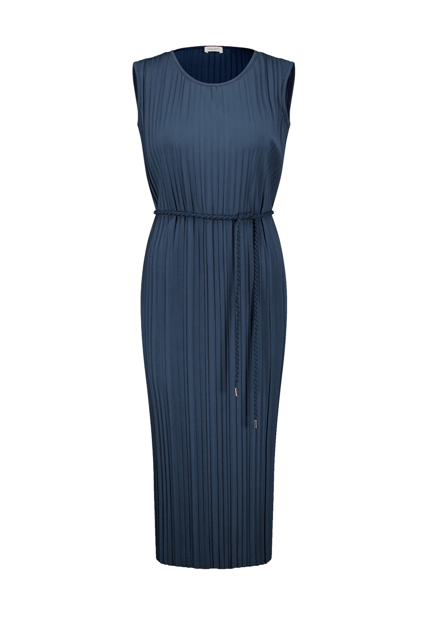 Платье плиссированное с поясом|Основной цвет:Синий|Артикул:285056-44084 | Фото 1