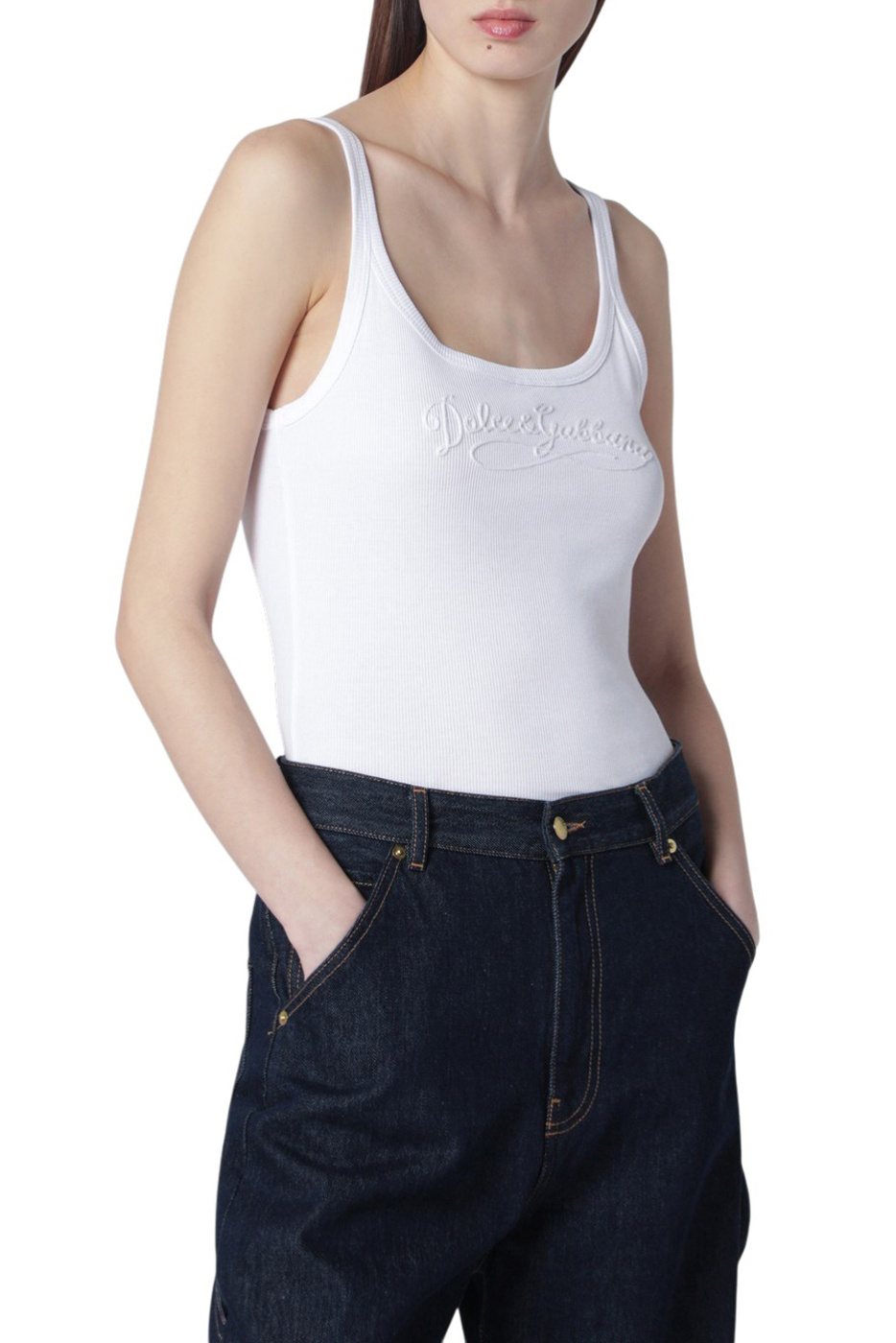 Женский Dolce & Gabbana Топ из хлопка с логотипом (цвет ), артикул F8K97Z-GDDL0 | Фото 4