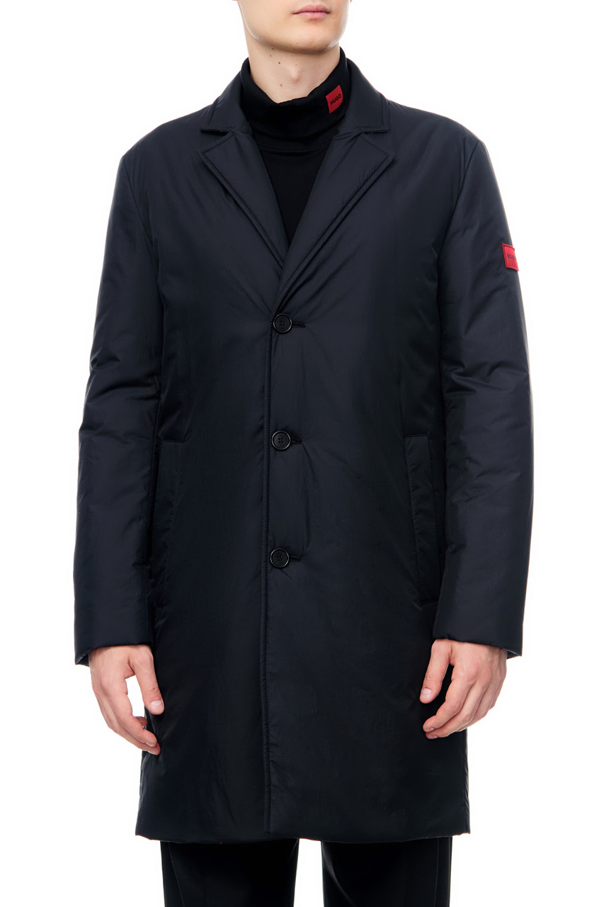 Пальто с контрастным логотипом|Основной цвет:Черный|Артикул:50474990 | Фото 1