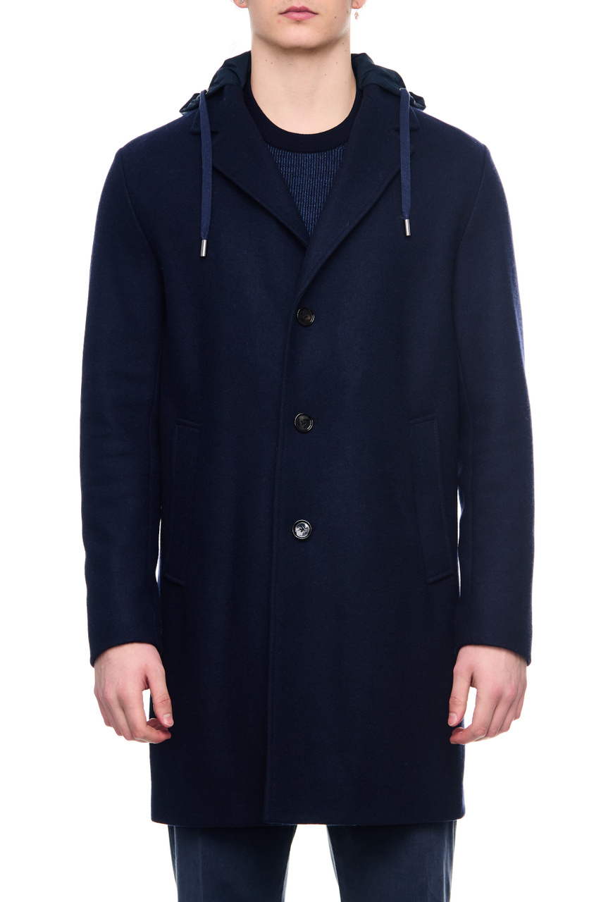 Пальто с капюшоном|Основной цвет:Синий|Артикул:50484802 | Фото 1