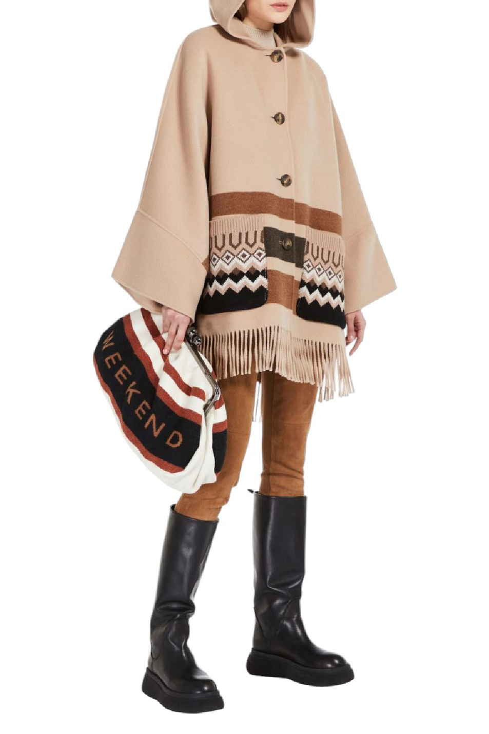 Женский Weekend Max Mara Пончо XIRIA из смесовой шерсти с бахромой (цвет ), артикул 2350860233 | Фото 2