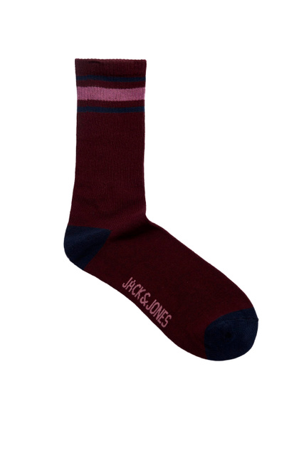 Высокие носки с контрастными полосами|Основной цвет:Бордовый|Артикул:12195018 | Фото 1
