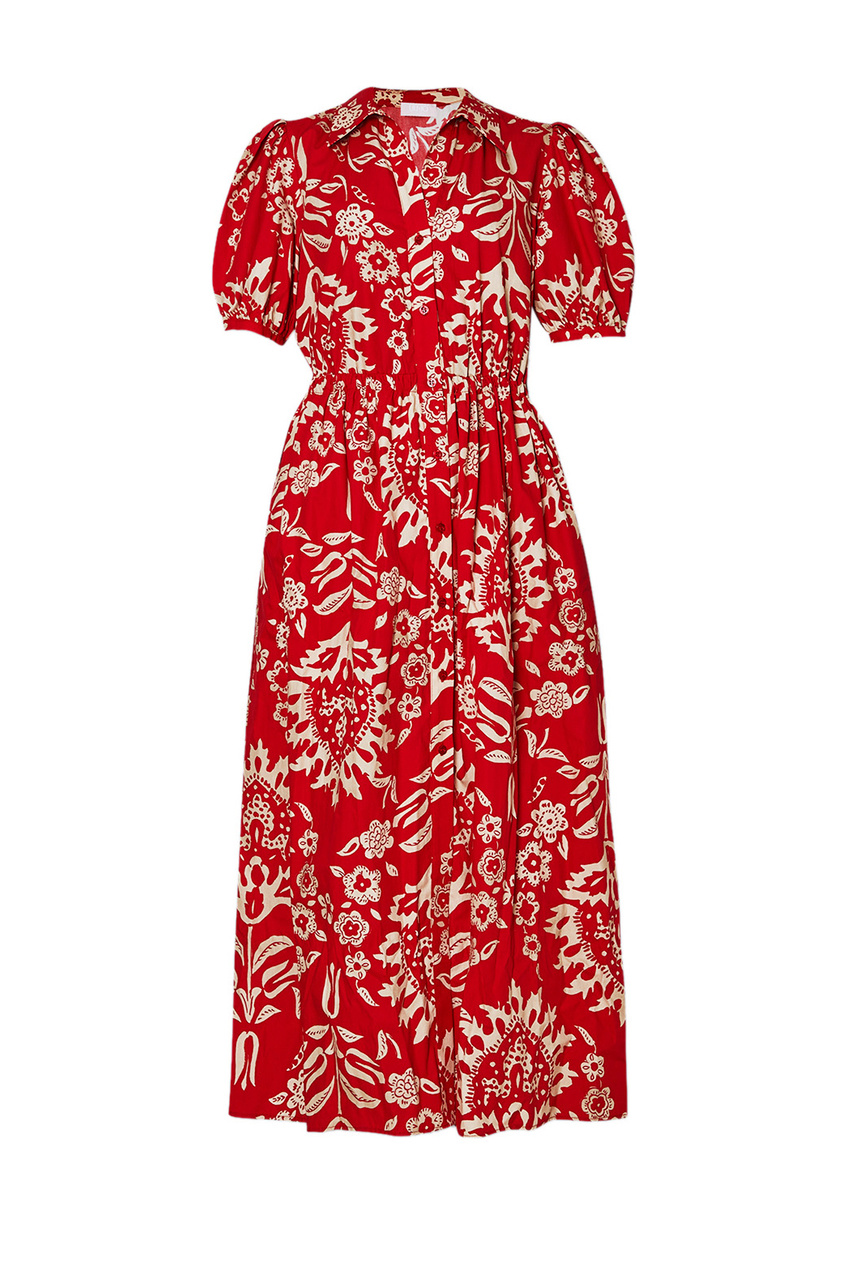 Платье-рубашка из натурального хлопка с принтом|Основной цвет:Красный|Артикул:MA4084T3905 | Фото 1