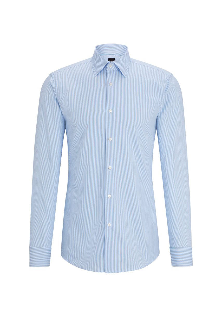 Рубашка из натурального хлопка в полоску|Основной цвет:Голубой|Артикул:50512935 | Фото 1