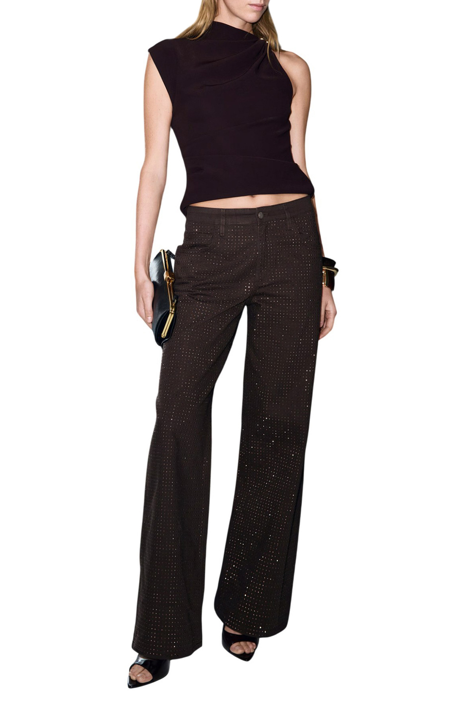 Женский Mango Джинсы LIBRA широкого кроя со стразами (цвет ), артикул 17029115 | Фото 2