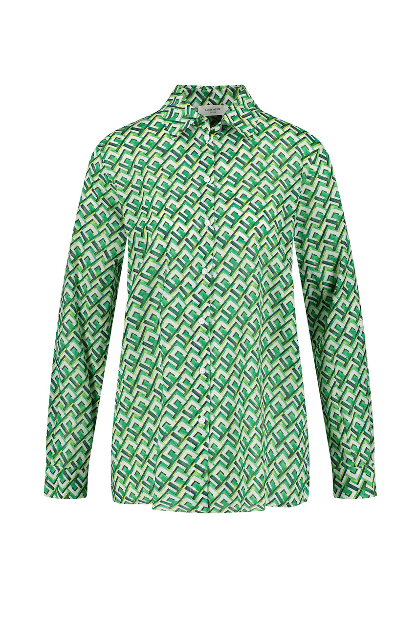 Рубашка из натурального хлопка с принтом|Основной цвет:Зеленый|Артикул:860009-66428 | Фото 1