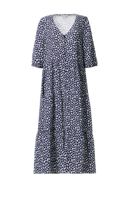 Платье-рубашка DISCO с V-образным вырезом, рукавами 3/4 и рюшами|Основной цвет:Синий|Артикул:7221052 | Фото 1