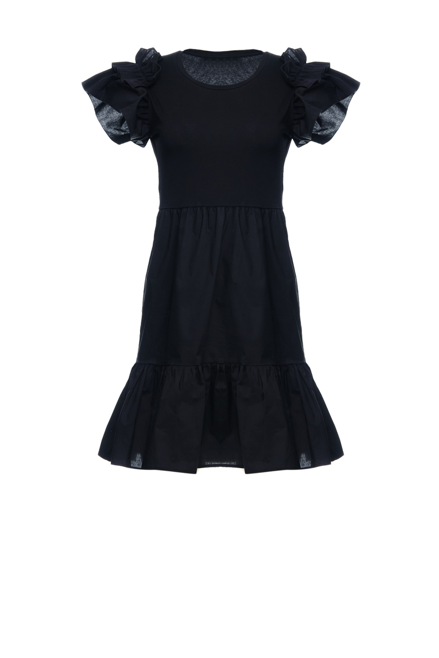 Платье из натурального хлопка с оборками|Основной цвет:Черный|Артикул:WA3045J7821 | Фото 1